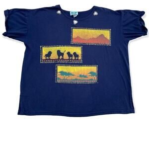 Vintage African Lion sunset graphic t-shirt Lion King vibes Size Woman's 2XL